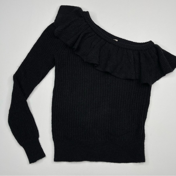 Rebecca Taylor Sweater One Shoulder Alpaca Wool Black Ruffle Date Cocktail Party - Picture 1 of 10